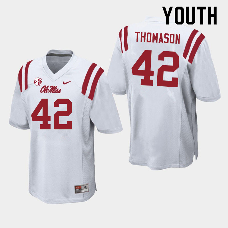 Youth #42 Landon Thomason Ole Miss Rebels College Football Jerseys Sale-White - Click Image to Close